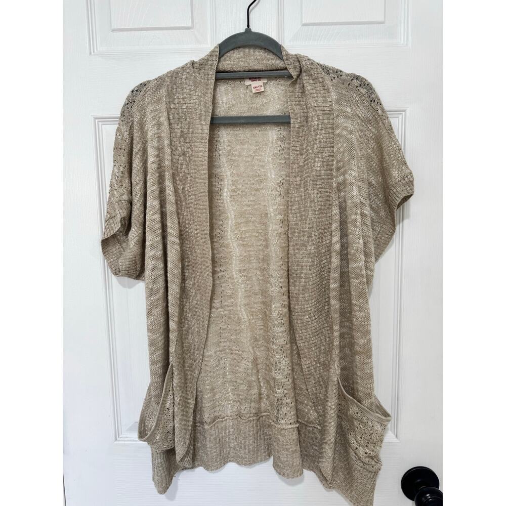 Knit Mossimo 2 tone Beige Cardigan  XXL Beautiful!  Short Sleeve Lightweight - Picture 2 of 4